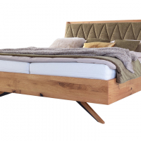 Demadra solid wood bed from ADA Möbel made of wild oak or wild core beech with a distinctive grain pattern, made in Europe.