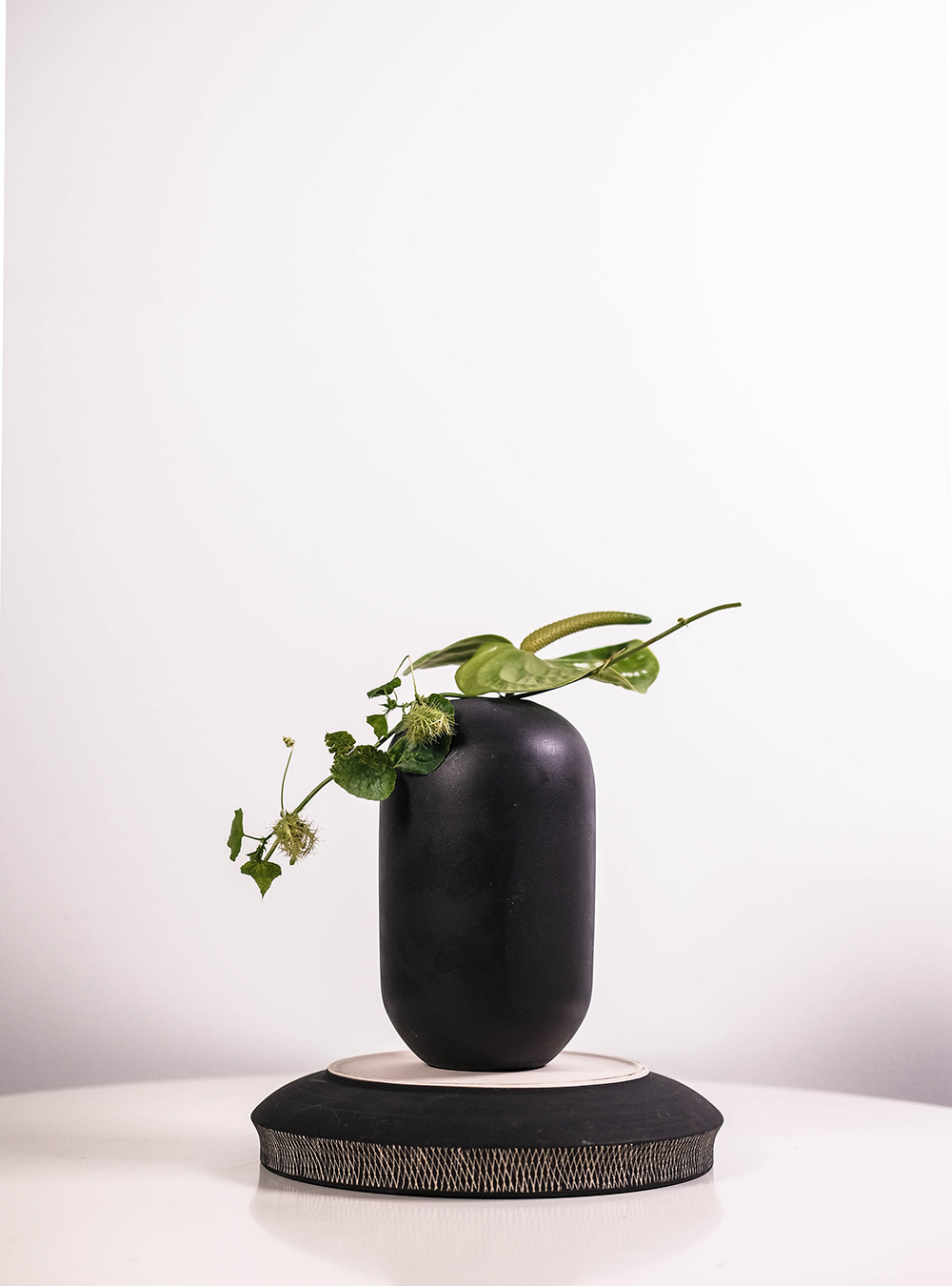 Black vase in Japandi style